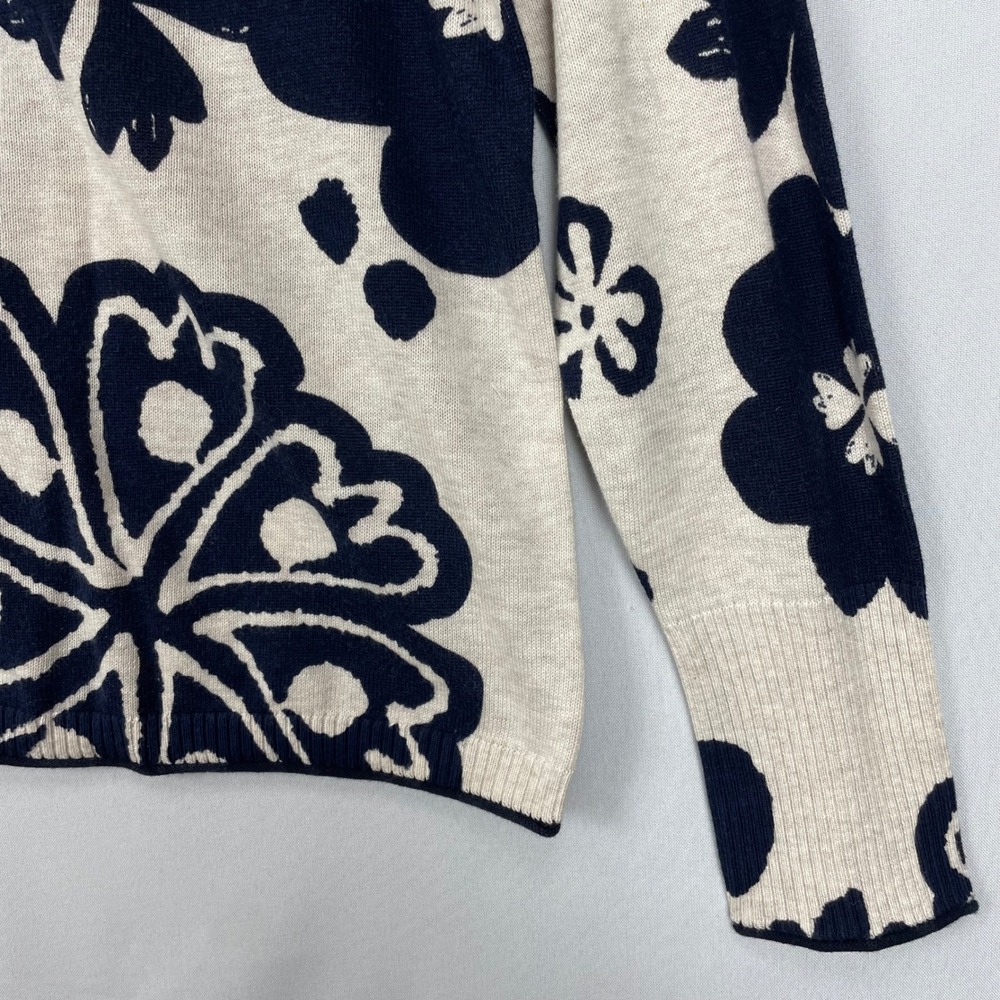White Stuff Floral Organic Cotton Cardigan Navy Blue Cream US 10 UK 14 - Picture 5 of 10